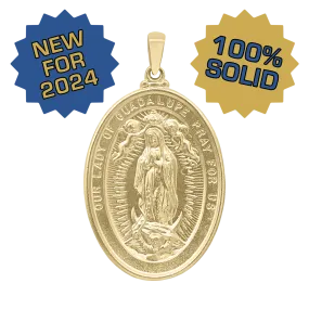 14K Gold Oval Our Lady of Guadalupe Medallion (1 3/8 inch)