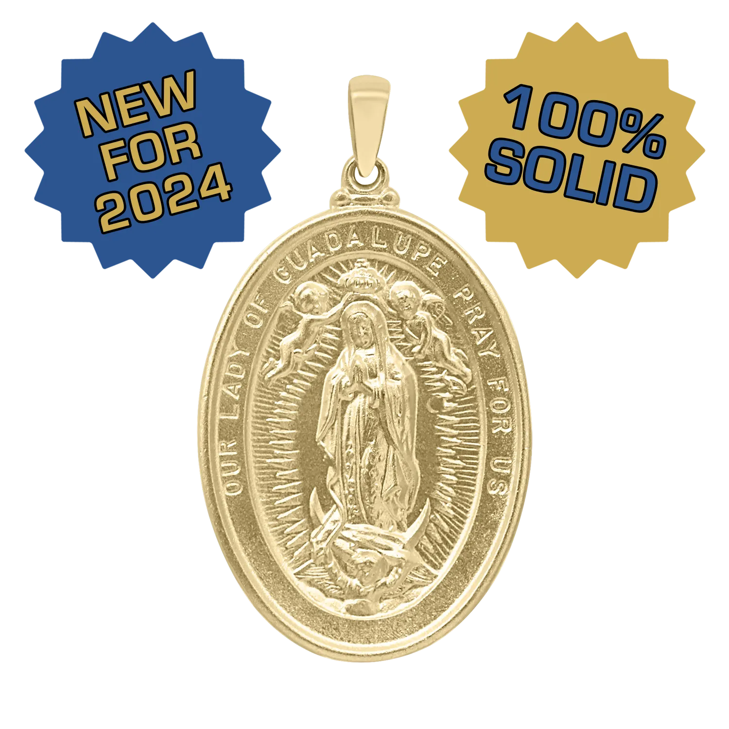 14K Gold Oval Our Lady of Guadalupe Medallion (1 3/8 inch)