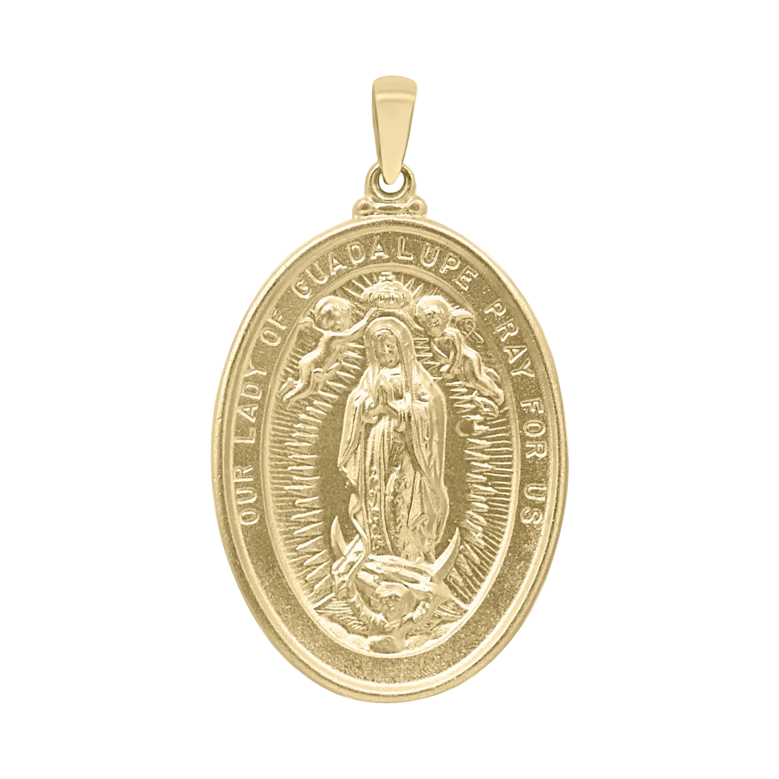 14K Gold Oval Our Lady of Guadalupe Medallion (1 3/8 inch)