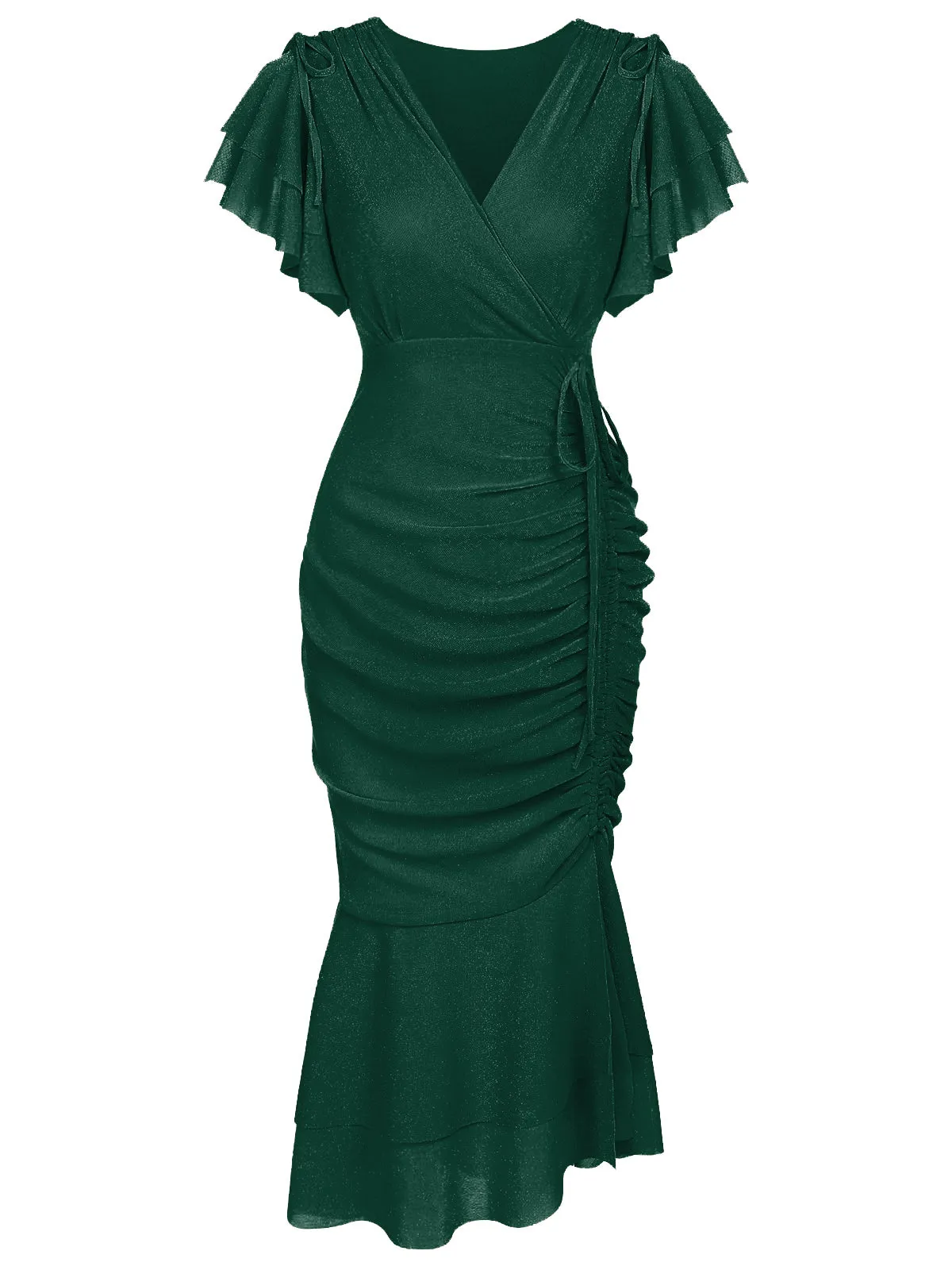 1930s Ruffle Lace-up Fishtail Dress