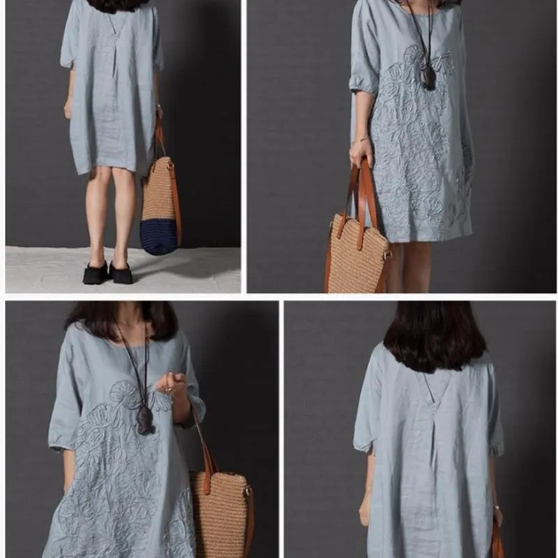 2019 Omen Fashion Summer Style Feminino Vestido T -shirt Loose  Cotton Embroidered Casual Dress Plus Size Ladies White Shirt Linen Dress 