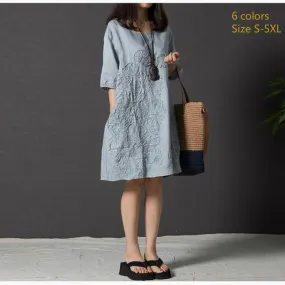 2019 Omen Fashion Summer Style Feminino Vestido T -shirt Loose  Cotton Embroidered Casual Dress Plus Size Ladies White Shirt Linen Dress 