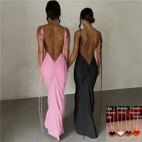 2024 Spaghetti Strap Sexy Backless Elegant Birthday Vestido Solid Club Party Dress