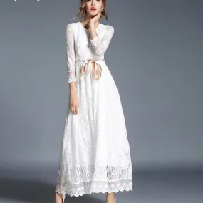 BerryBetty - 2024 Fashion Trends High-end Hollow Out White Lace Dress Women Maxi Dress Robe Femme Ete Autumn Long Party Dresses Vestido Longo