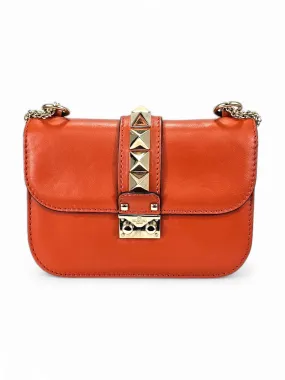 Bolsa Valentino Rockstud Couro Laranja Pequena