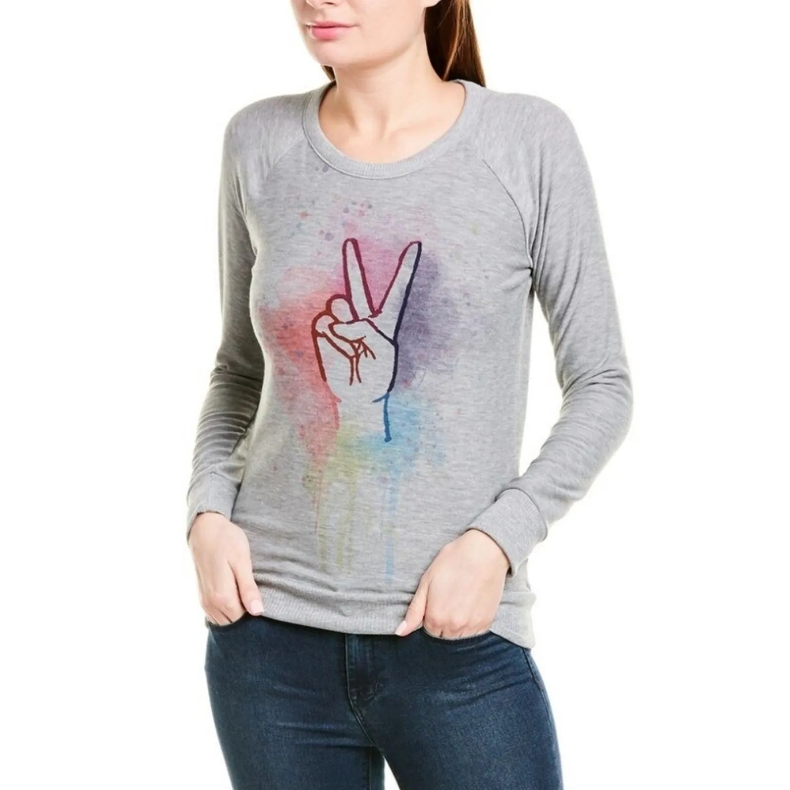 Chaser Peace Fingers Cozy Knit Pullover Sweatshirt