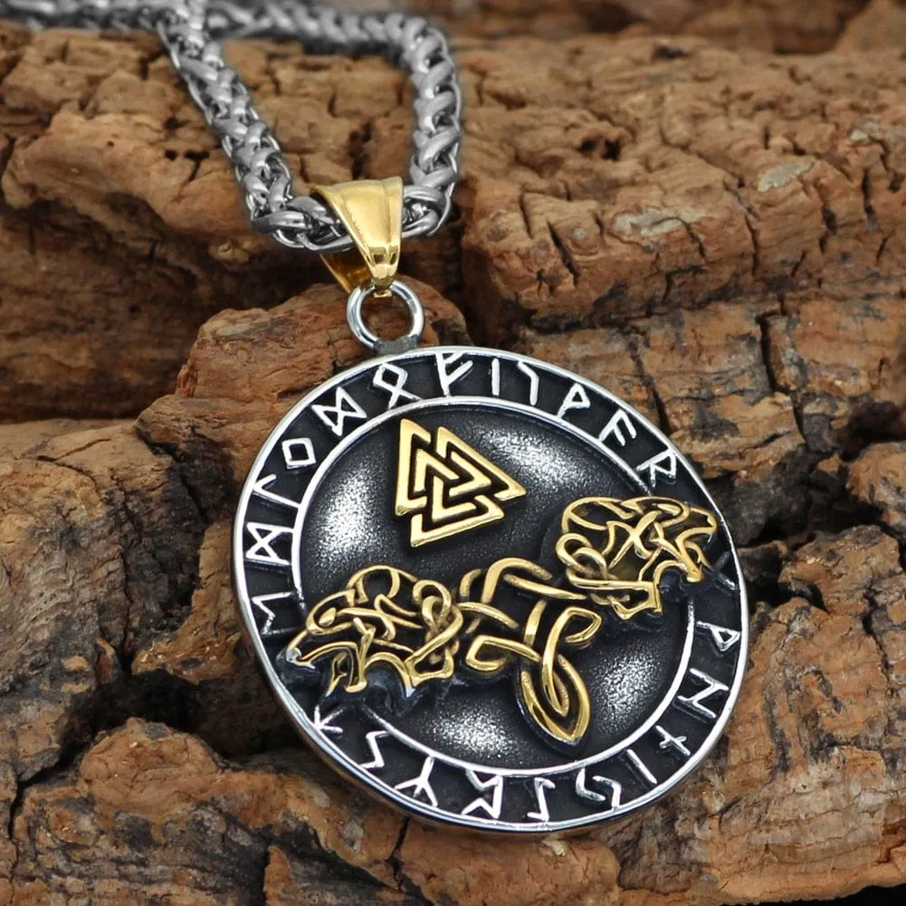 Collier Valknut loups d'Odin