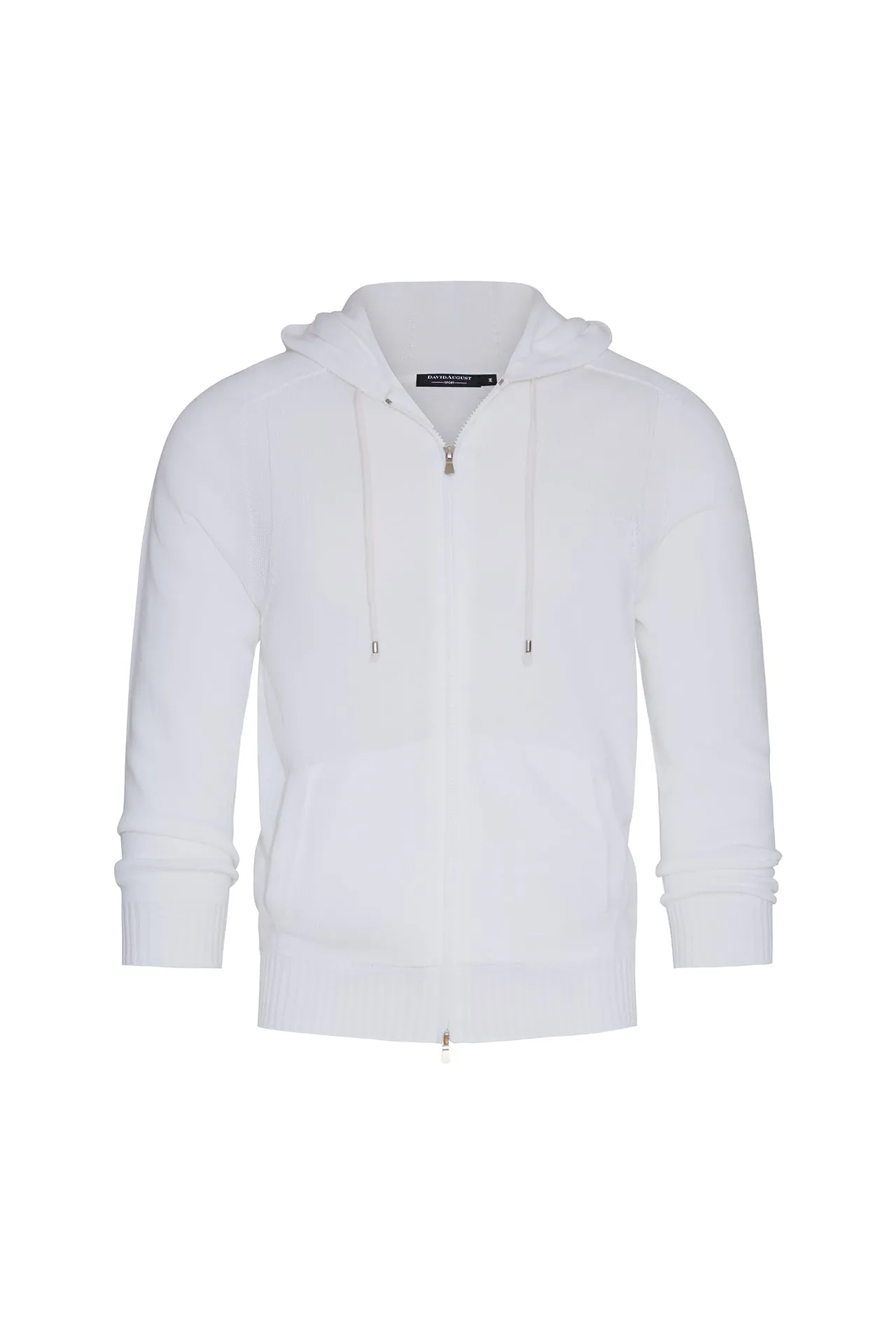 Cotton Knit Zip-Front Hooded Sweater with knitted detail in White