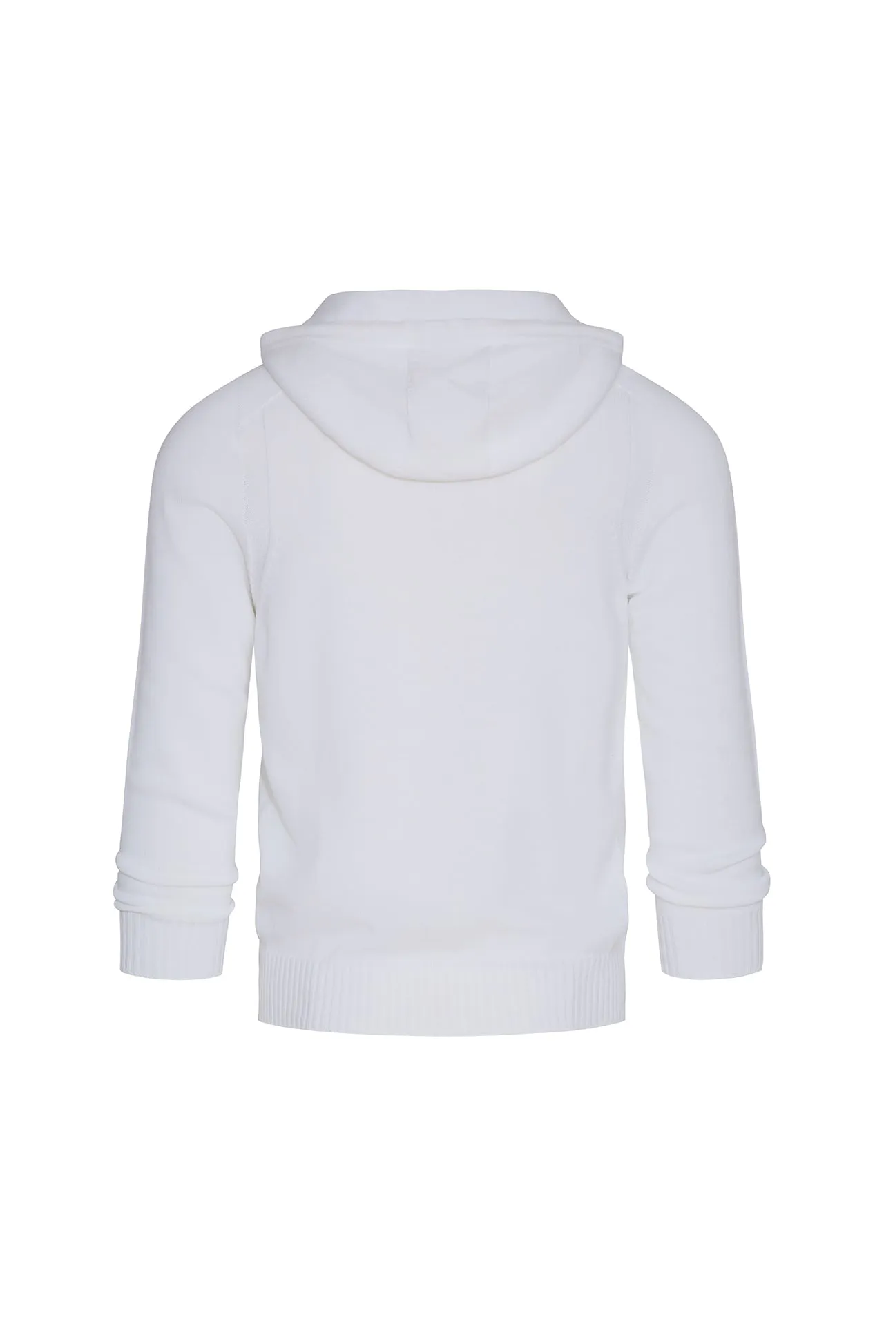 Cotton Knit Zip-Front Hooded Sweater with knitted detail in White