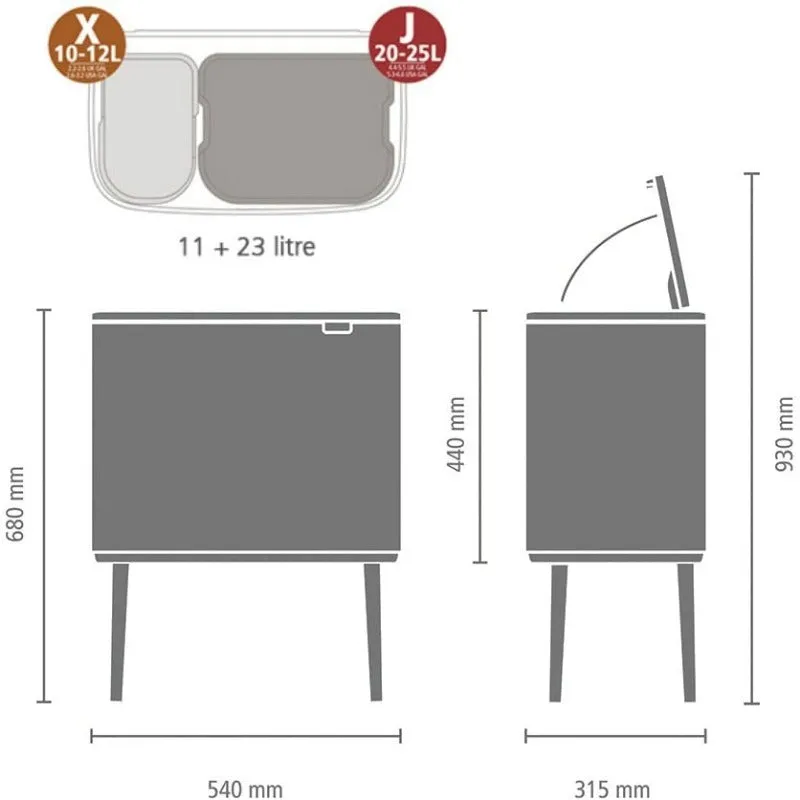 Cubo doble Touch Bin 11 23 litros