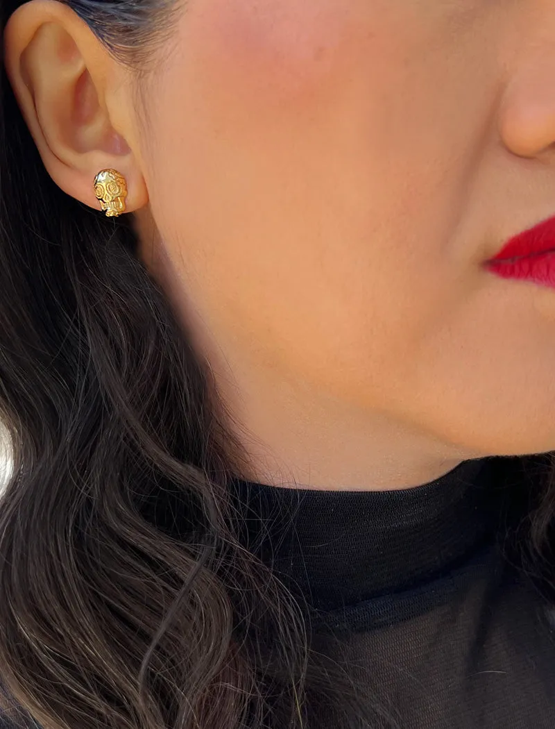 DAY OF THE DEAD Skull Stud Earrings | 18K Gold Over Sterling Silver