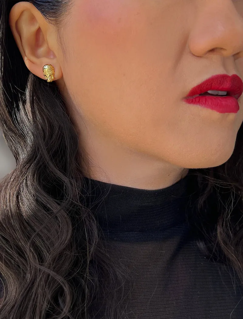 DAY OF THE DEAD Skull Stud Earrings | 18K Gold Over Sterling Silver