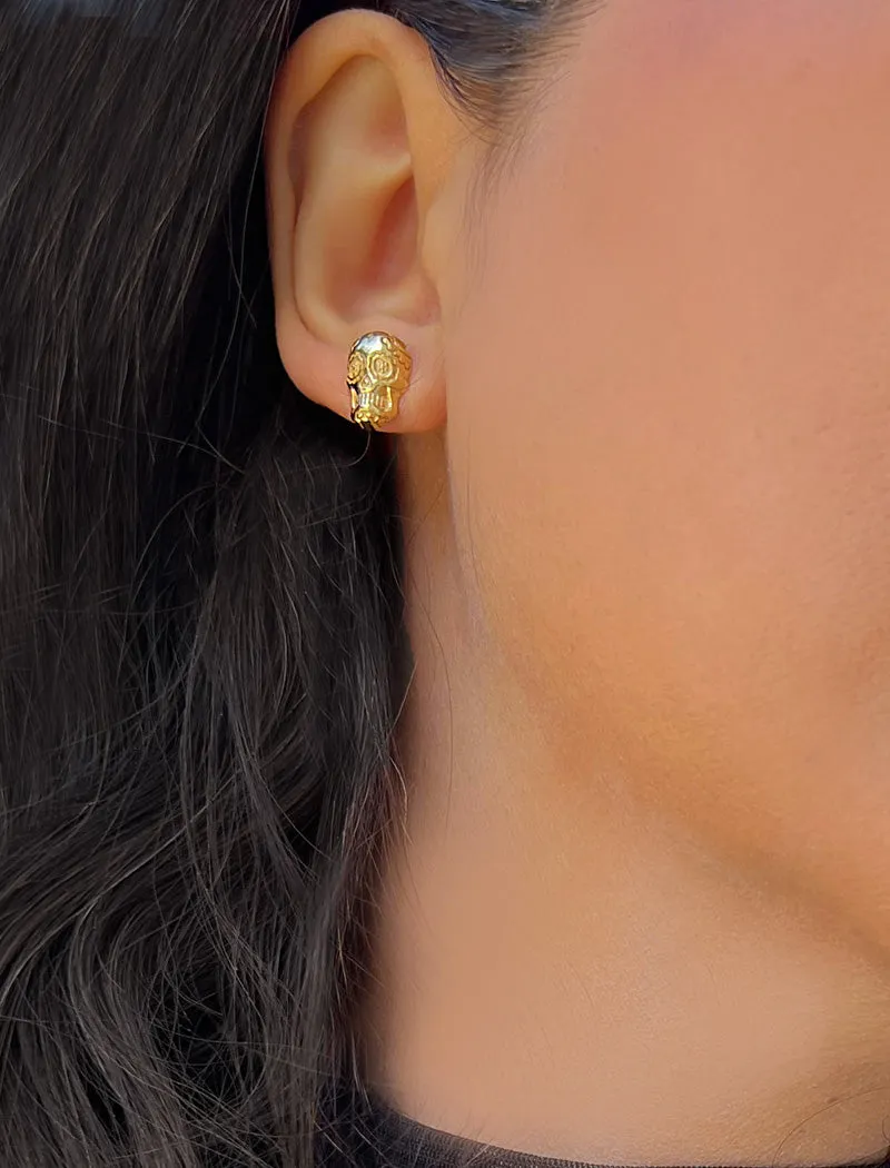 DAY OF THE DEAD Skull Stud Earrings | 18K Gold Over Sterling Silver