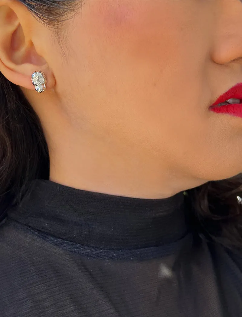 DAY OF THE DEAD Skull Stud Earrings | 18K Gold Over Sterling Silver