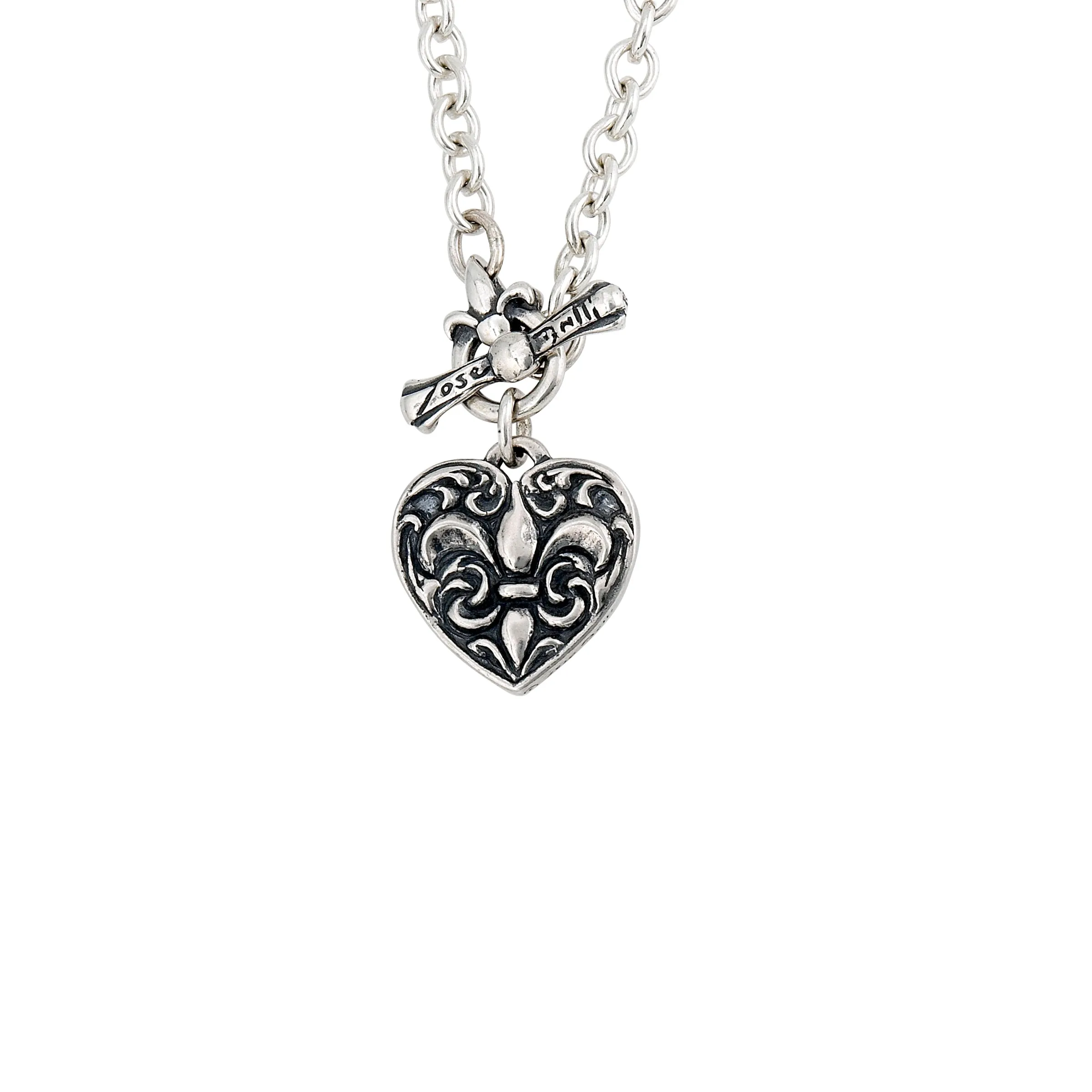 Fleur de Lis Heart Large Toggle Necklace