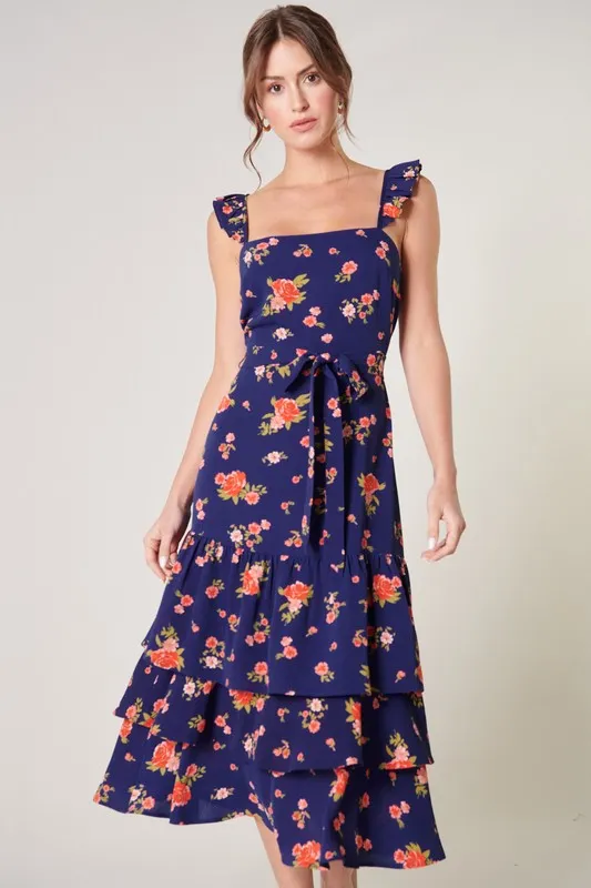 Floral Guayana Ruffle Tiered Midi Dress