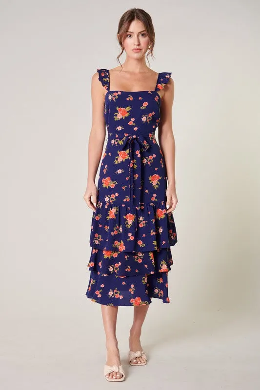 Floral Guayana Ruffle Tiered Midi Dress