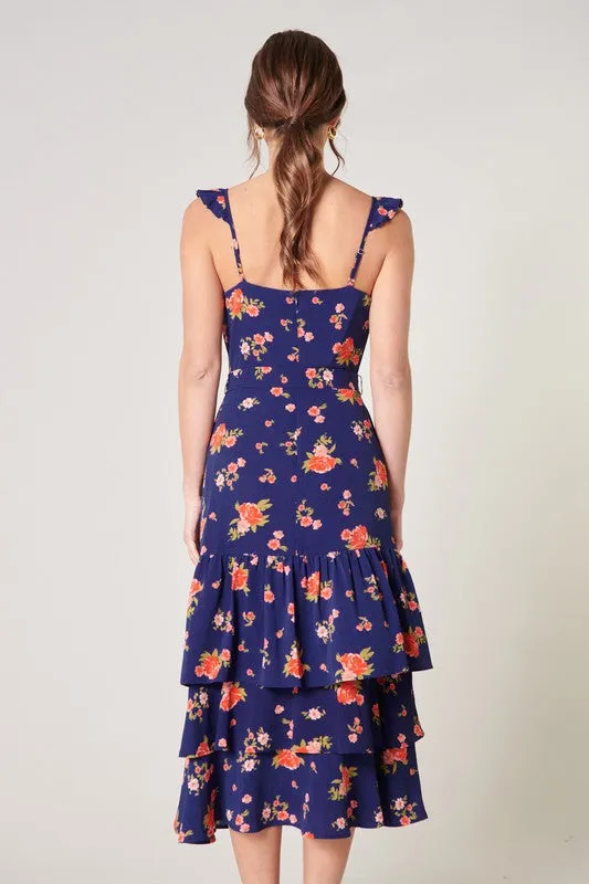 Floral Guayana Ruffle Tiered Midi Dress