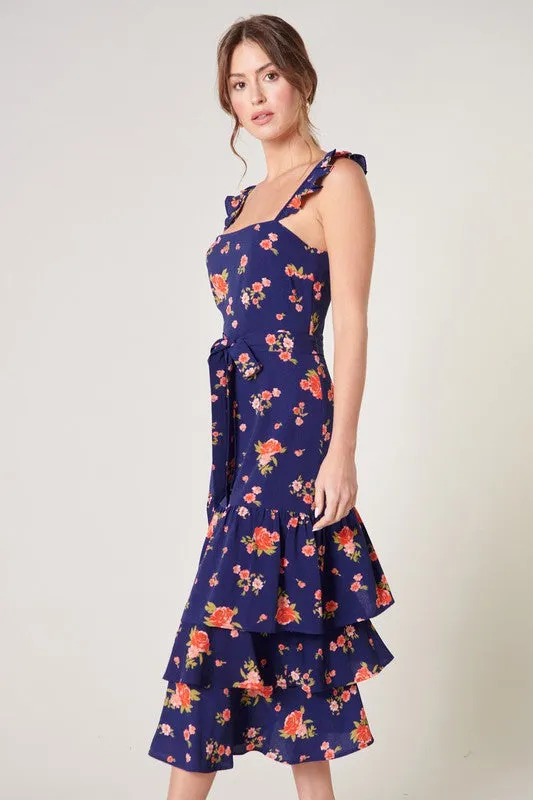 Floral Guayana Ruffle Tiered Midi Dress