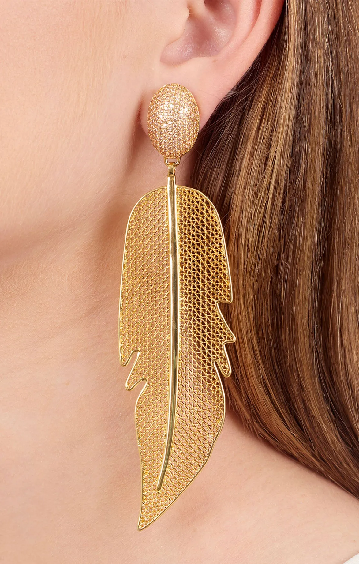 Golden Champagne Gran Pluma Kallpa Earrings