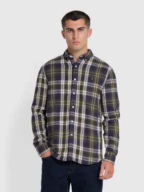 Greenwood Slim Fit Check Organic Cotton Long Sleeve Shirt In Olive Green