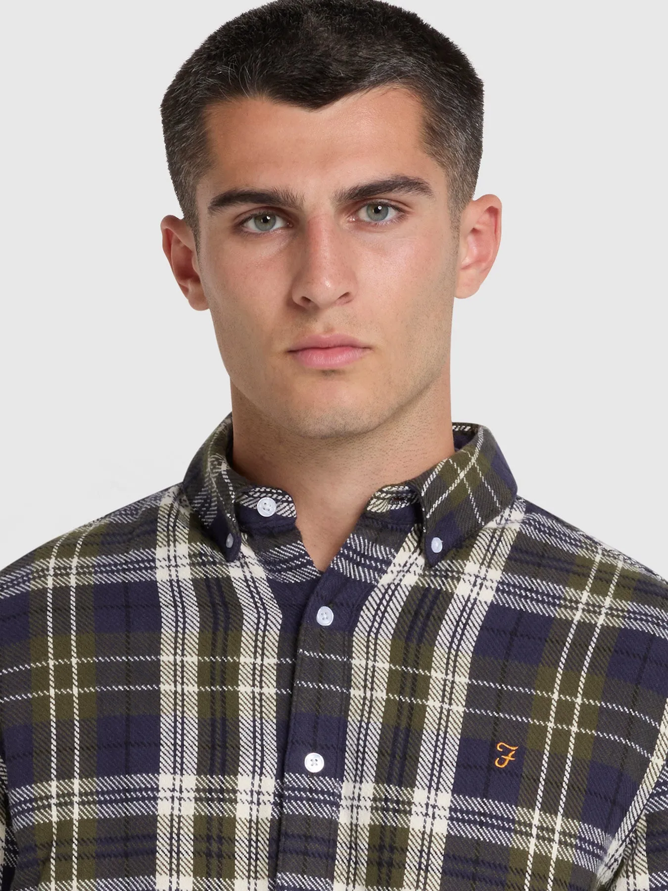 Greenwood Slim Fit Check Organic Cotton Long Sleeve Shirt In Olive Green