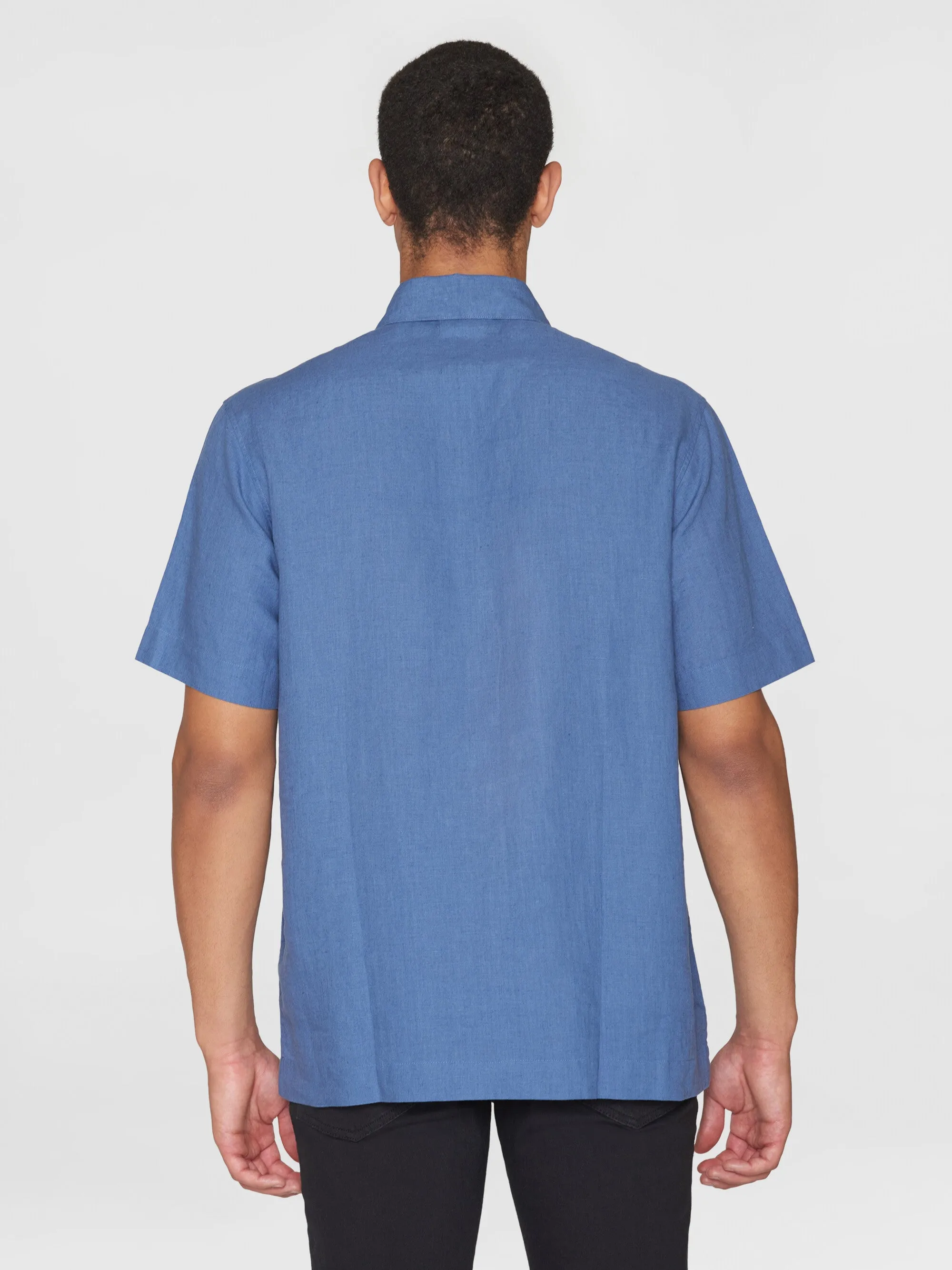 Loose short sleeve linen polo shirt - GOTS/Vegan - Moonlight Blue