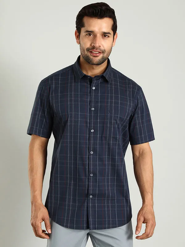 Men Checked Half Sleeve Cotton Blend Shirt