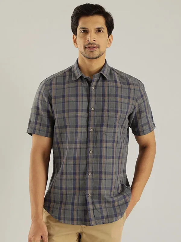 Men Checked Half Sleeve Linen Blend Shirt