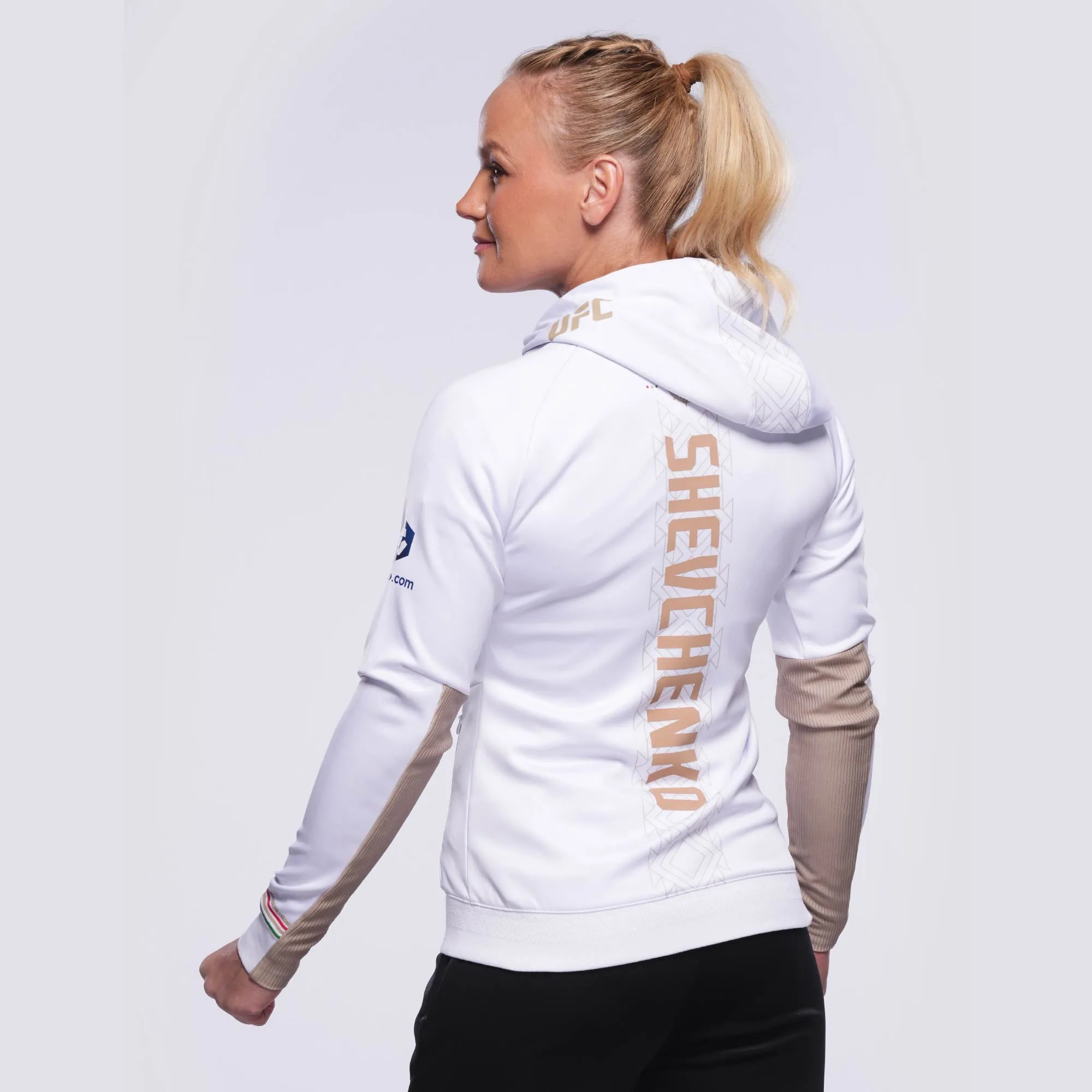 Noche UFC by Venum Fighters Authentic Fight Night Womens Walkout Hoodie - Valentina Shevchenko -  White