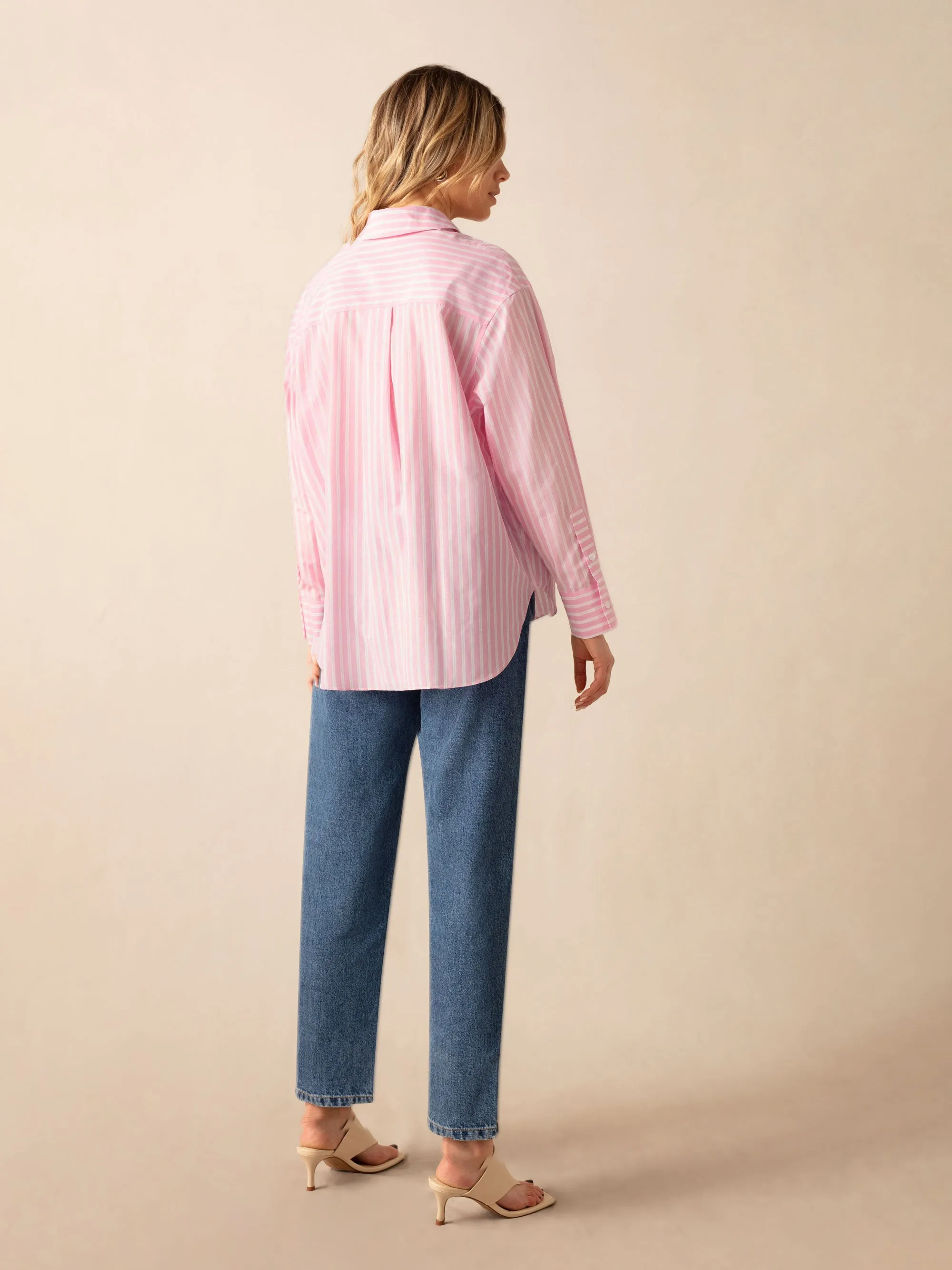 Pink Stripe Cotton Split Front Shirt