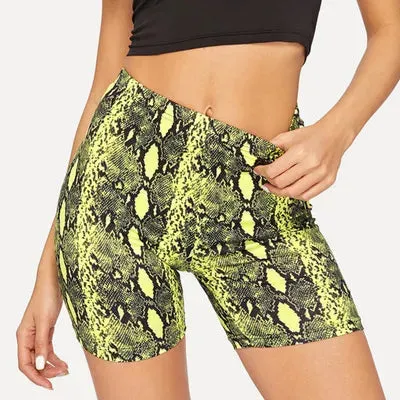 Sexy Women Summer Shorts Snake Print High Waist Shorts Elastic Waist Short Trousers Women Trousers Pantalones Cortos Mujer