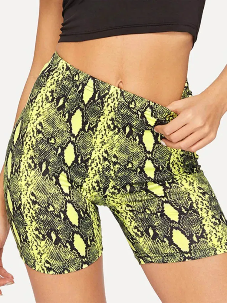 Sexy Women Summer Shorts Snake Print High Waist Shorts Elastic Waist Short Trousers Women Trousers Pantalones Cortos Mujer