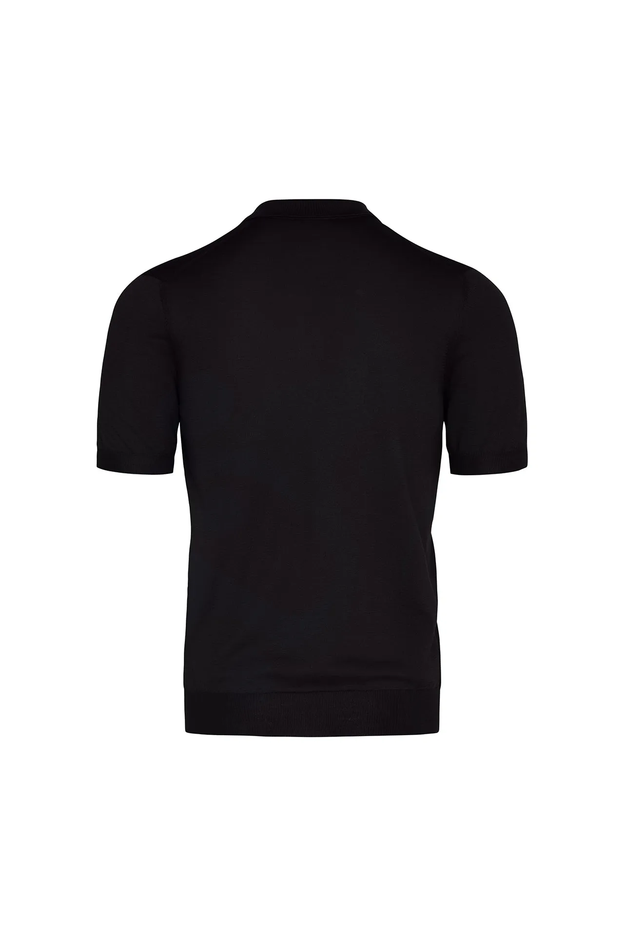 Silk Cotton Blend Knit Zip Front Polo in Midnight