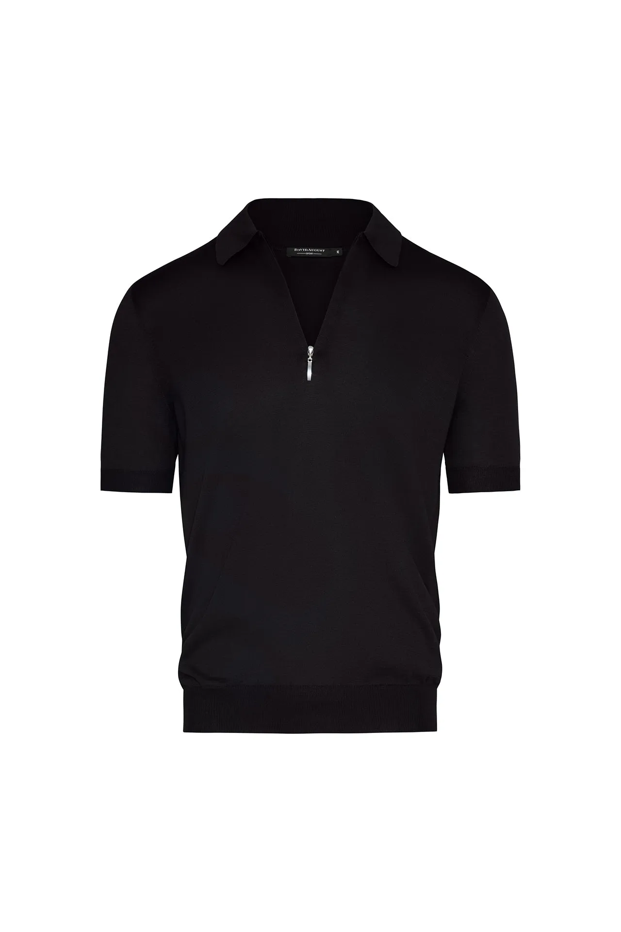 Silk Cotton Blend Knit Zip Front Polo in Midnight