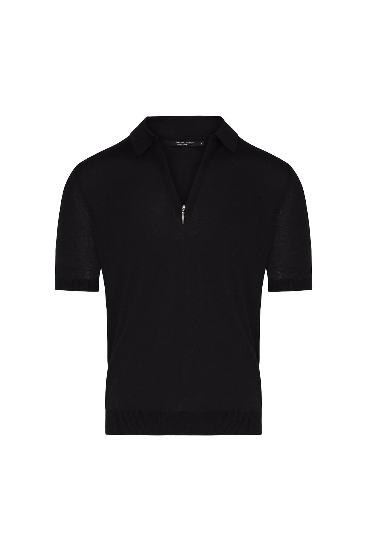 Silk Cotton Blend Knit Zip Polo in Black