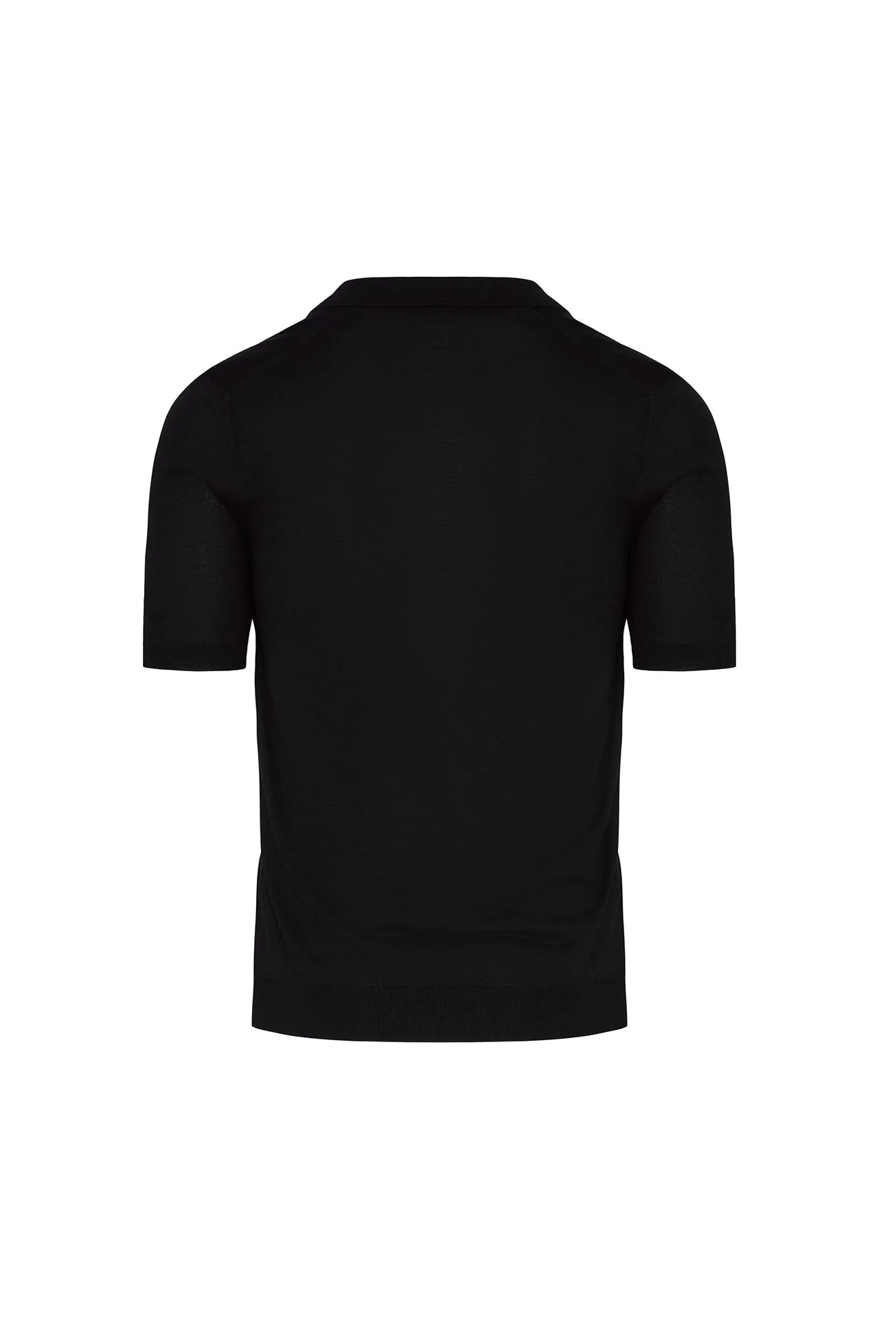 Silk Cotton Blend Knit Zip Polo in Black