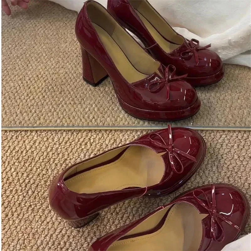 TAVIMART  -  Red Patent Leather Women Single Shoes Bowknot Ladies Pumps Slip-On Tacones Para Mujer Round Toe Sapatos Feminino Spring 2024