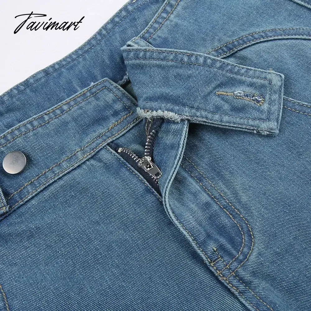 Tavimart Women Light Blue Denim Jeans Casual Straight Loose Long Trousers pantalones mujer verano  Autumn High Waist pantalones