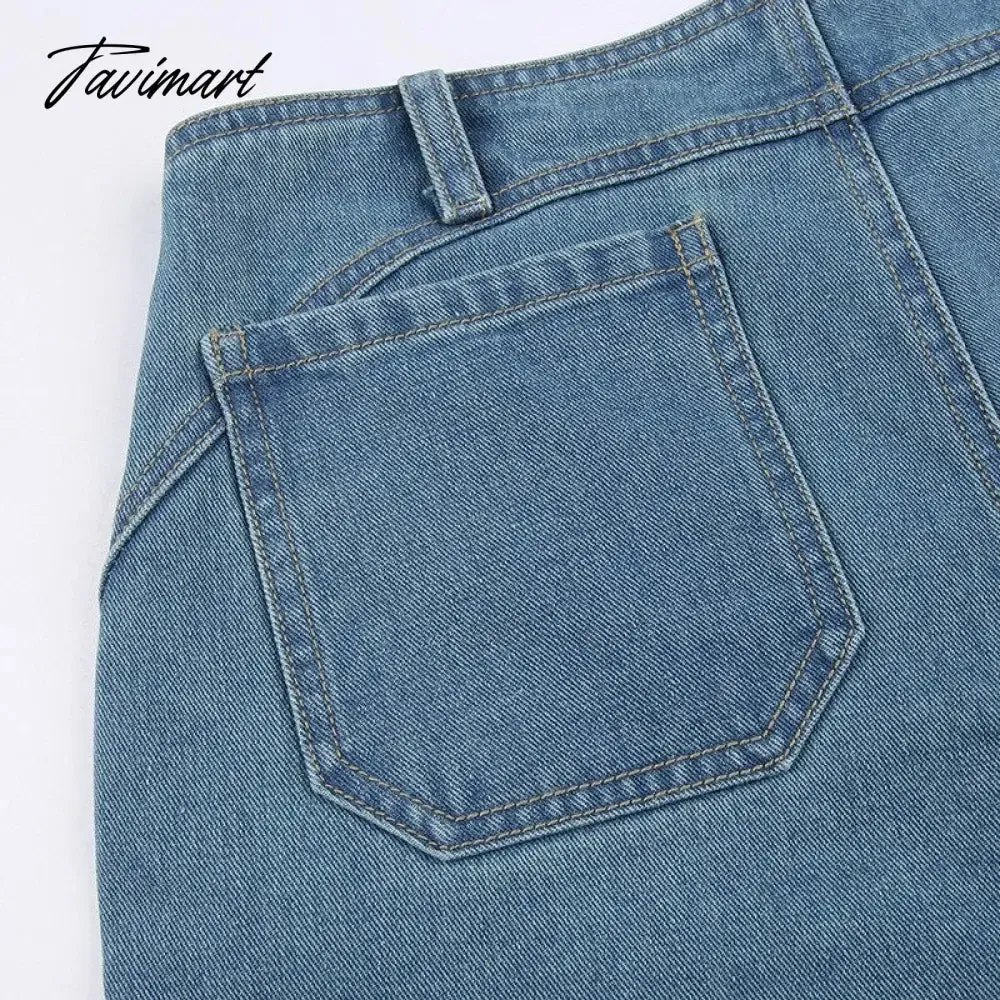 Tavimart Women Light Blue Denim Jeans Casual Straight Loose Long Trousers pantalones mujer verano  Autumn High Waist pantalones