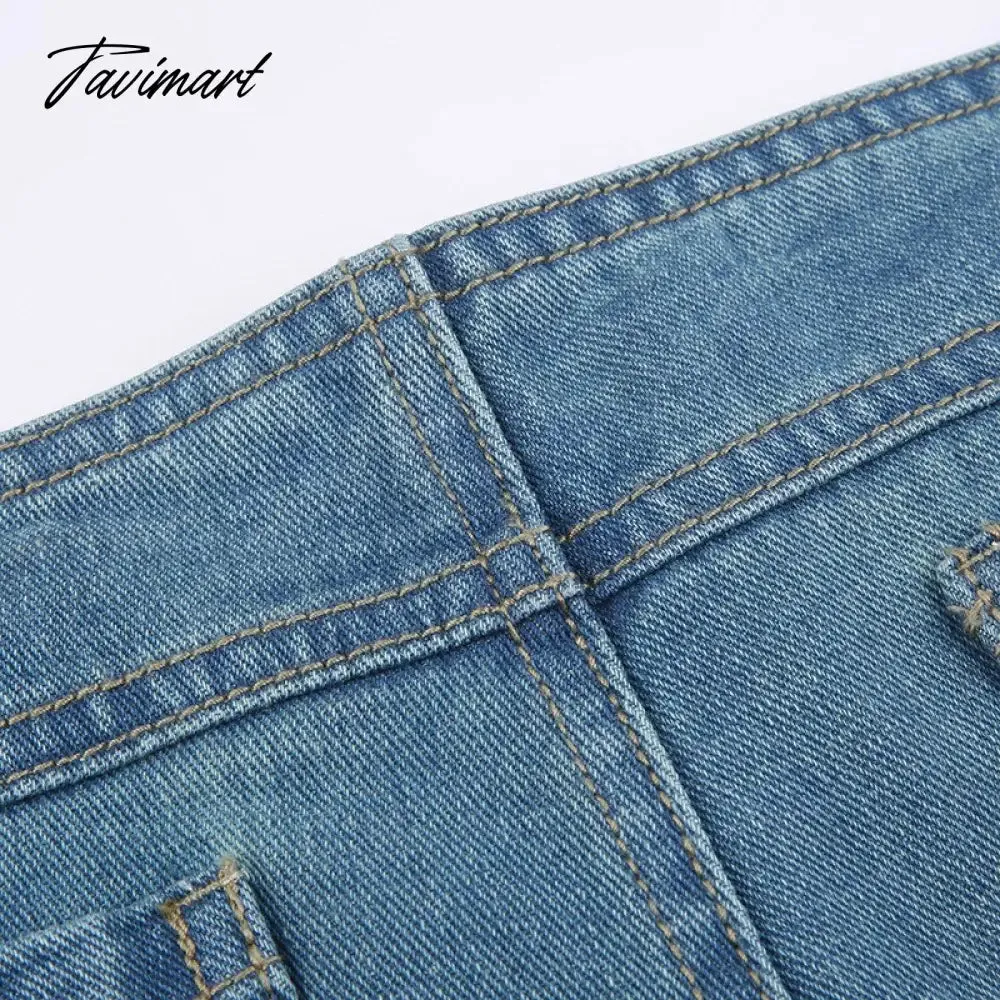 Tavimart Women Light Blue Denim Jeans Casual Straight Loose Long Trousers pantalones mujer verano  Autumn High Waist pantalones