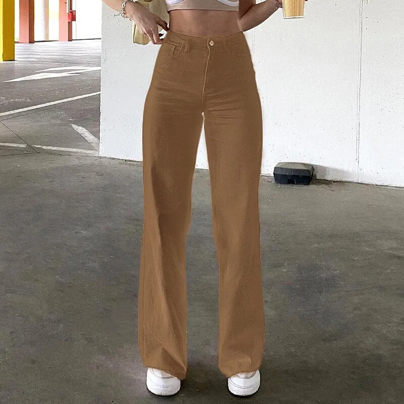 Wenkouban Low Waist Straight Pants Women Casual Trousers Wide Leg Pants Solid Slim Trousers Women Stretch Jeans Fashion Pantalones 2022