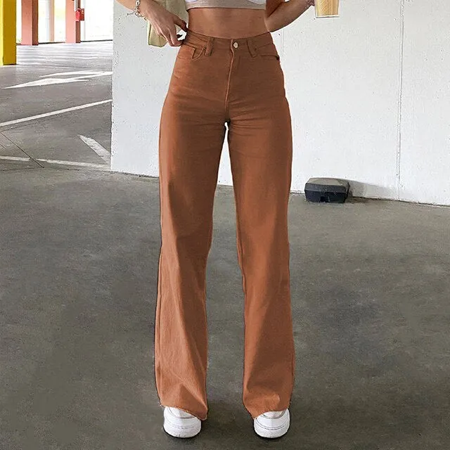 Wenkouban Low Waist Straight Pants Women Casual Trousers Wide Leg Pants Solid Slim Trousers Women Stretch Jeans Fashion Pantalones 2022