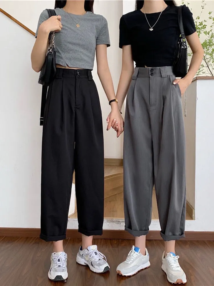 Wenkouban Straight Pants Women Bf Style Chic Trendy Ankle-Length Trousers Summer New All-Match College Classic Teens Pantalones Hot